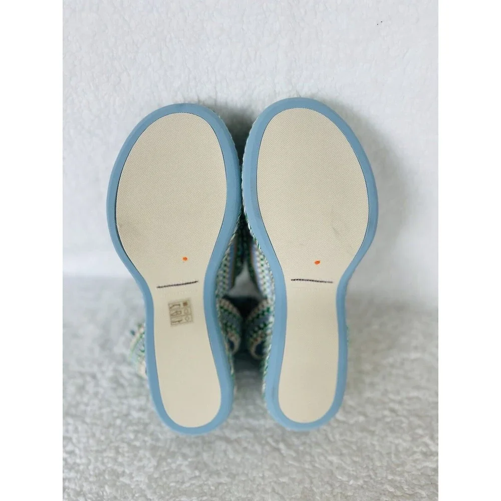 Anthropologie Amambaih Women Manuela Green Blue Strappy Wedge Sandals Sz 36/5 US